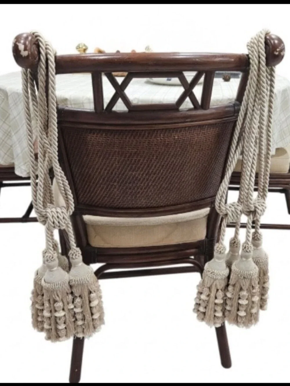 French Tassel Tiebacks PASSEMENTERIE Drape Curtain Braided Rope Tan Satin Sheen4